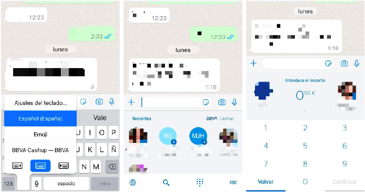 Con el teclado BBVA Cashup podrás enviar dinero sin salir de tu conversación de WhatsApp.