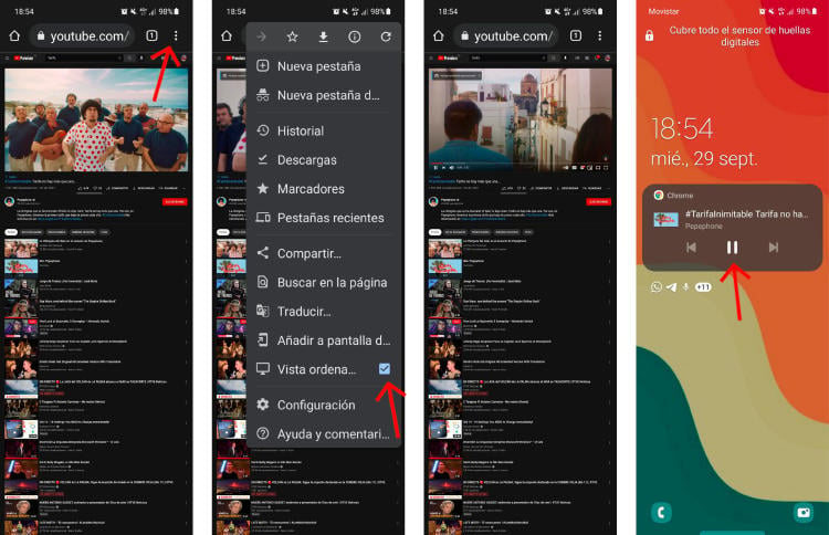 Escuchar YouTube en 2º plano en un móvil Android.