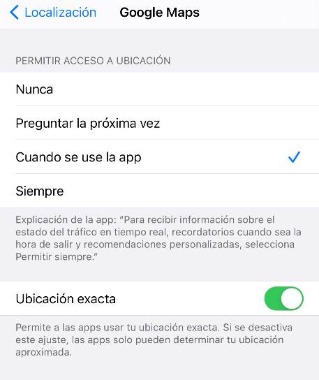 Opciones privacidad iOS - Ubicación