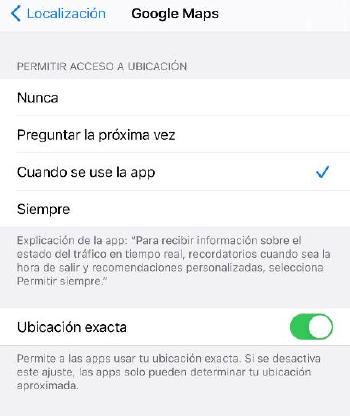 Opciones privacidad iOS - Ubicación