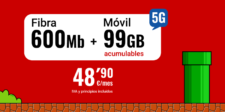 Fibra 600Mb + 99GB por 48,90€/mes Subida de gigas en la tarifa Inimitable
