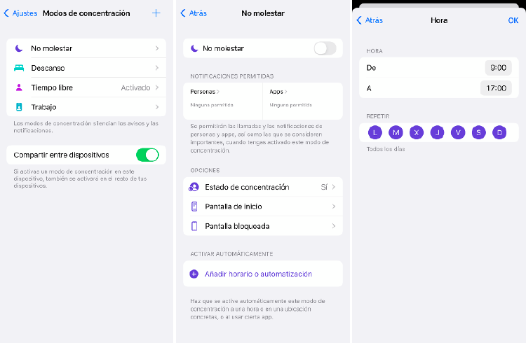 En iOS, configurar el modo \"no molestar\" es sencillo, intuitivo y muy personalizado.