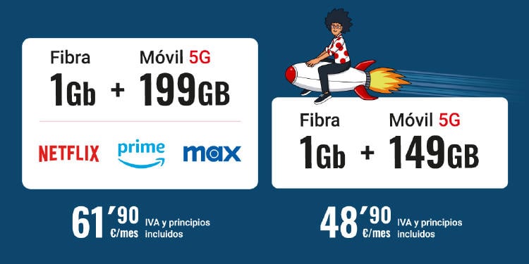 Velocidad de fibra sube 1Gb Cajas de tarifas de fibra y móvil con el precio
