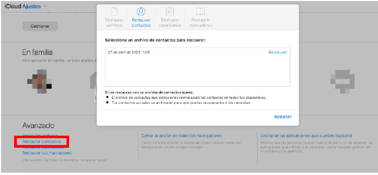 Restaura los contactos de tu iPhone desde iCloud.