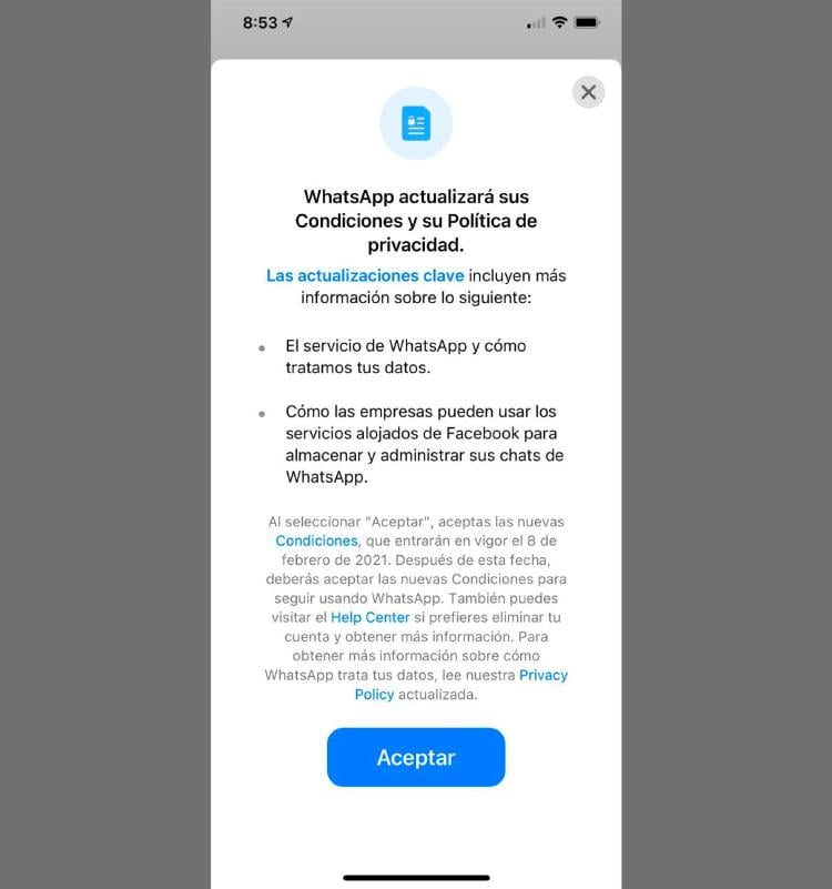 Mensaje original de WhatsApp del pasado mes de enero. Mensaje original de WhatsApp del pasado mes de enero.