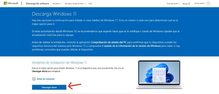 Descarga la imagen de Windows 11 desde la web de Microsoft.