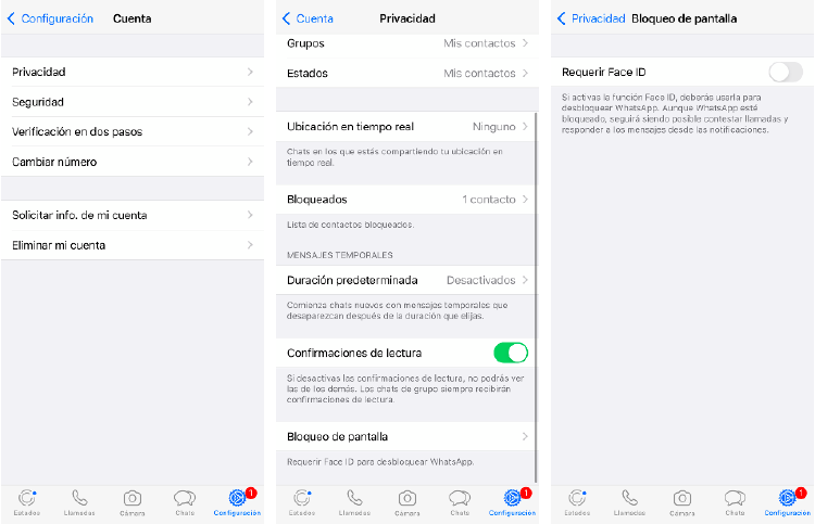WhatsApp es otra de las aplicaciones que permite bloqueo mediante Face ID. WhatsApp es otra de las aplicaciones que permite bloqueo mediante Face ID.