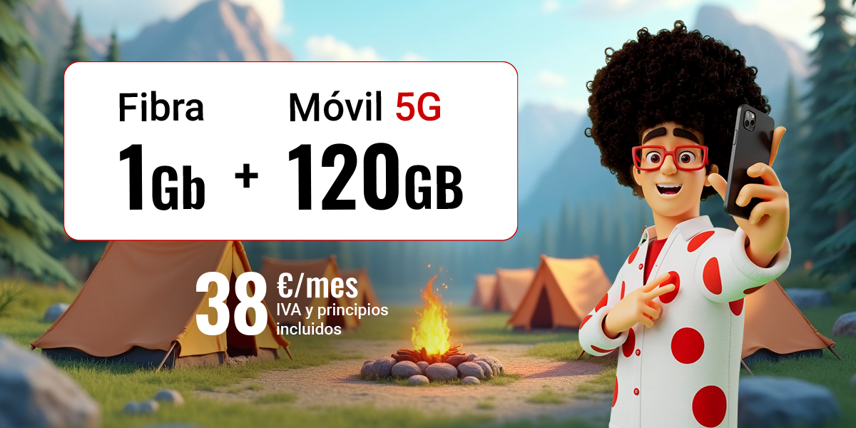 Fibra 1Gb + 120GB por 38€/mes