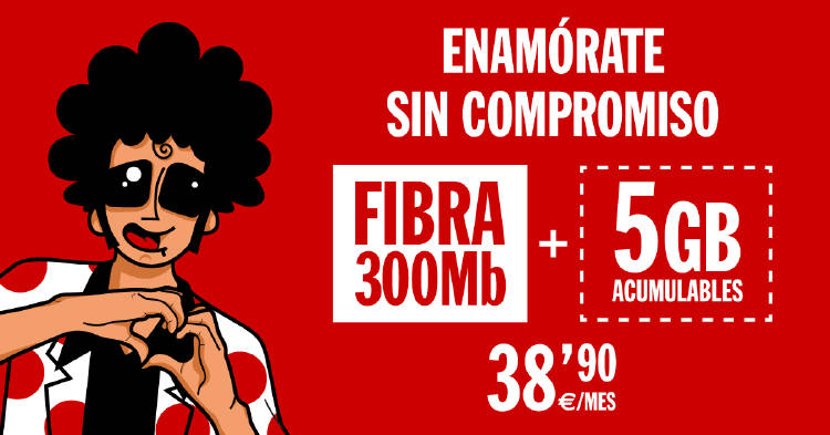 Fibra 300Mb + 5GB acumulables por 38,90€/mes Lanzamos una nueva tarifa de Fibra y móvil al mejor precio
