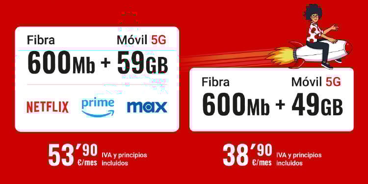 Mejoramos la velocidad a Fibra 600Mb Cajas de tarifas de fibra y móvil con la subida de velocidad y el precio de cada una