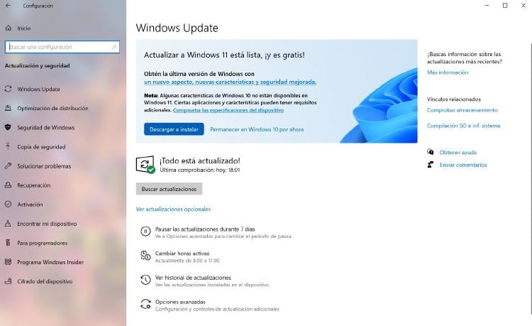 Actualiza a Windows 11 desde el panel de control.
