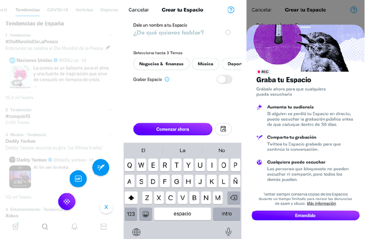 Crear un Espacio en Twitter es rápido y sencillo.