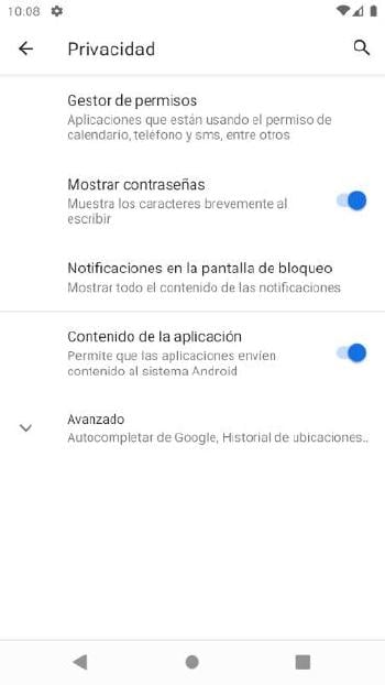 Android - Opciones privacidad 1