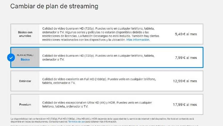 cambiar plan en Netflix