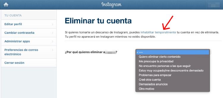 Borrar temporalmente la cuenta de Instagram. Borrar temporalmente la cuenta de Instagram.