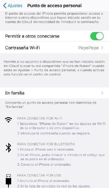 Punto de acceso personal iOS Punto de acceso personal iOS