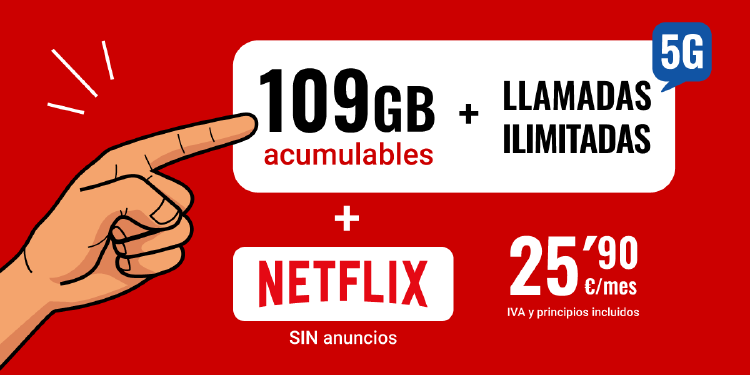 Tarifa móvil 109GB + llamadas ilimitadas