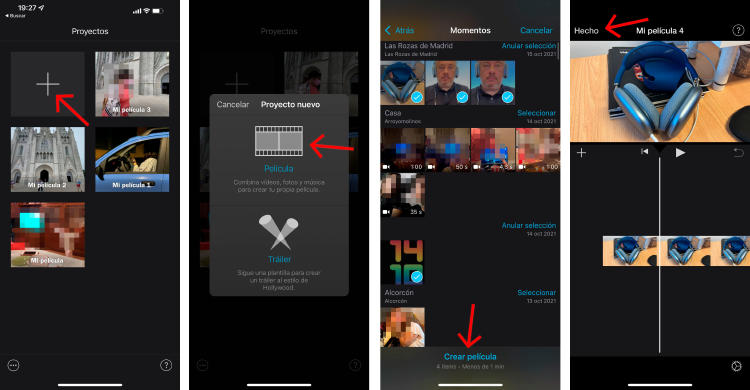 Crea una película con fotos en iMovie.