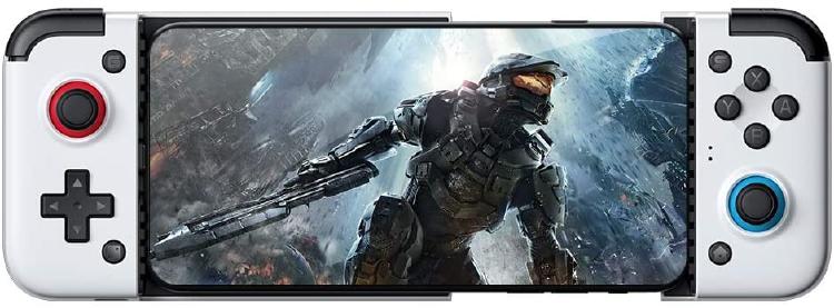 Teléfono Android con un gamepad para jugar en streaming.