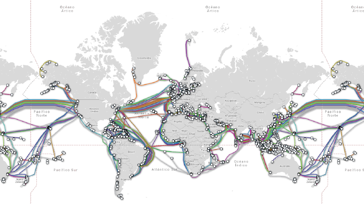 Diagrama de cables submarinos de internet.