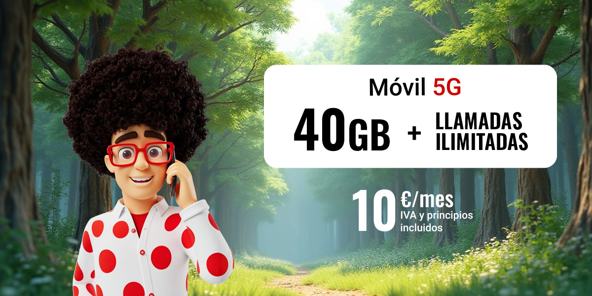 Pepe hablando por teléfono con su nueva tarifa móvil de 40GB y llamadas ilimitadas por 1€/mes