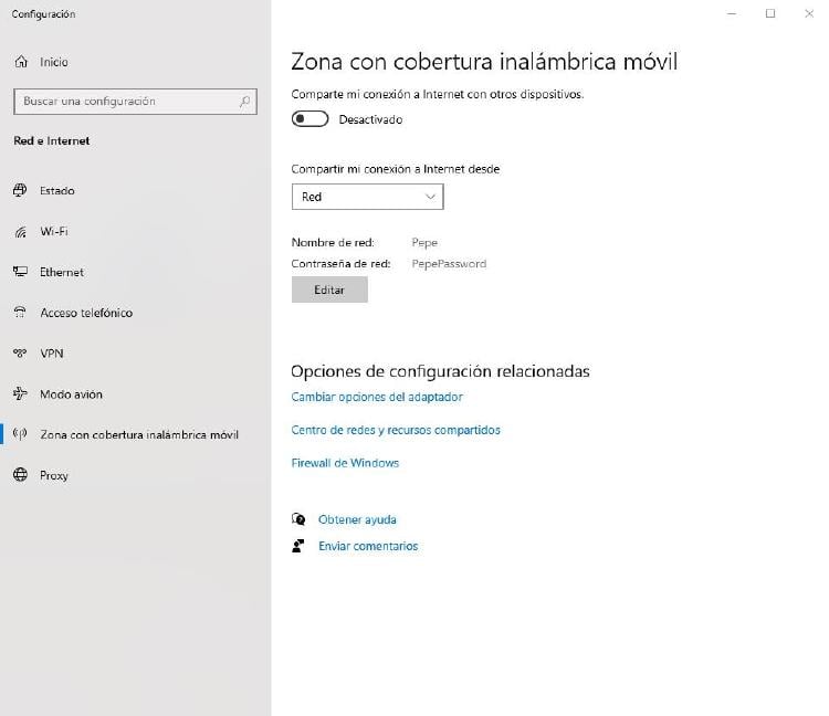 Configurar compartir Internet desde Windows 10