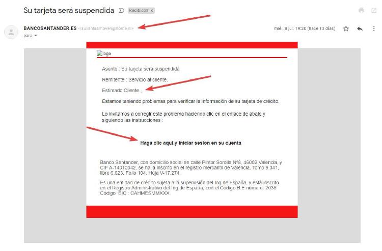 Ejemplo Phishing banco