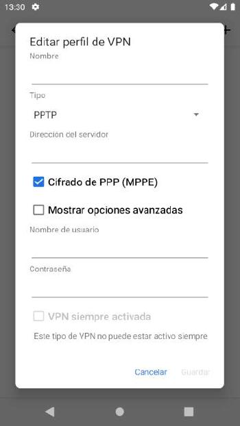 Conectar a nueva VPN Android